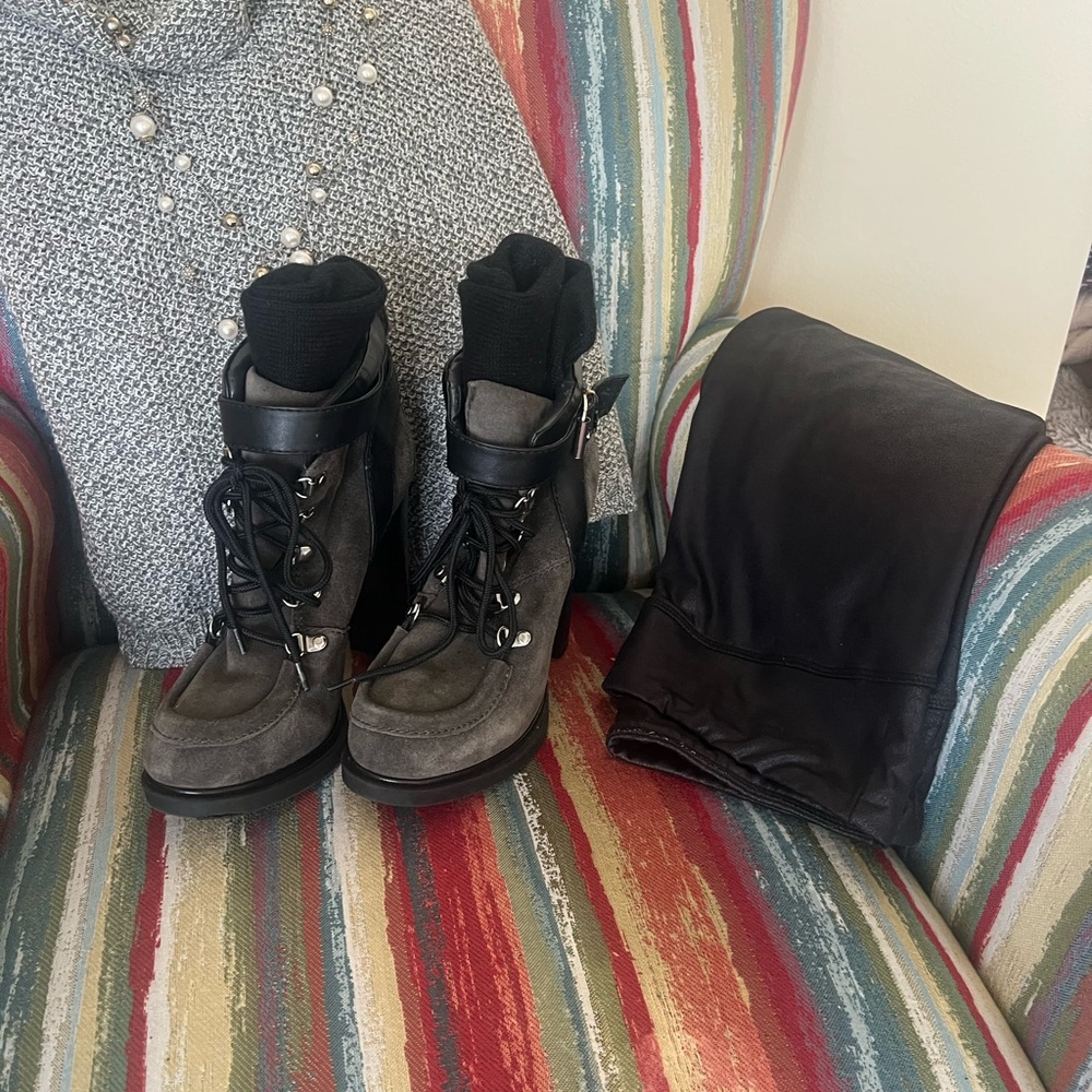 Nine West Gray and Black Heeled Boots
